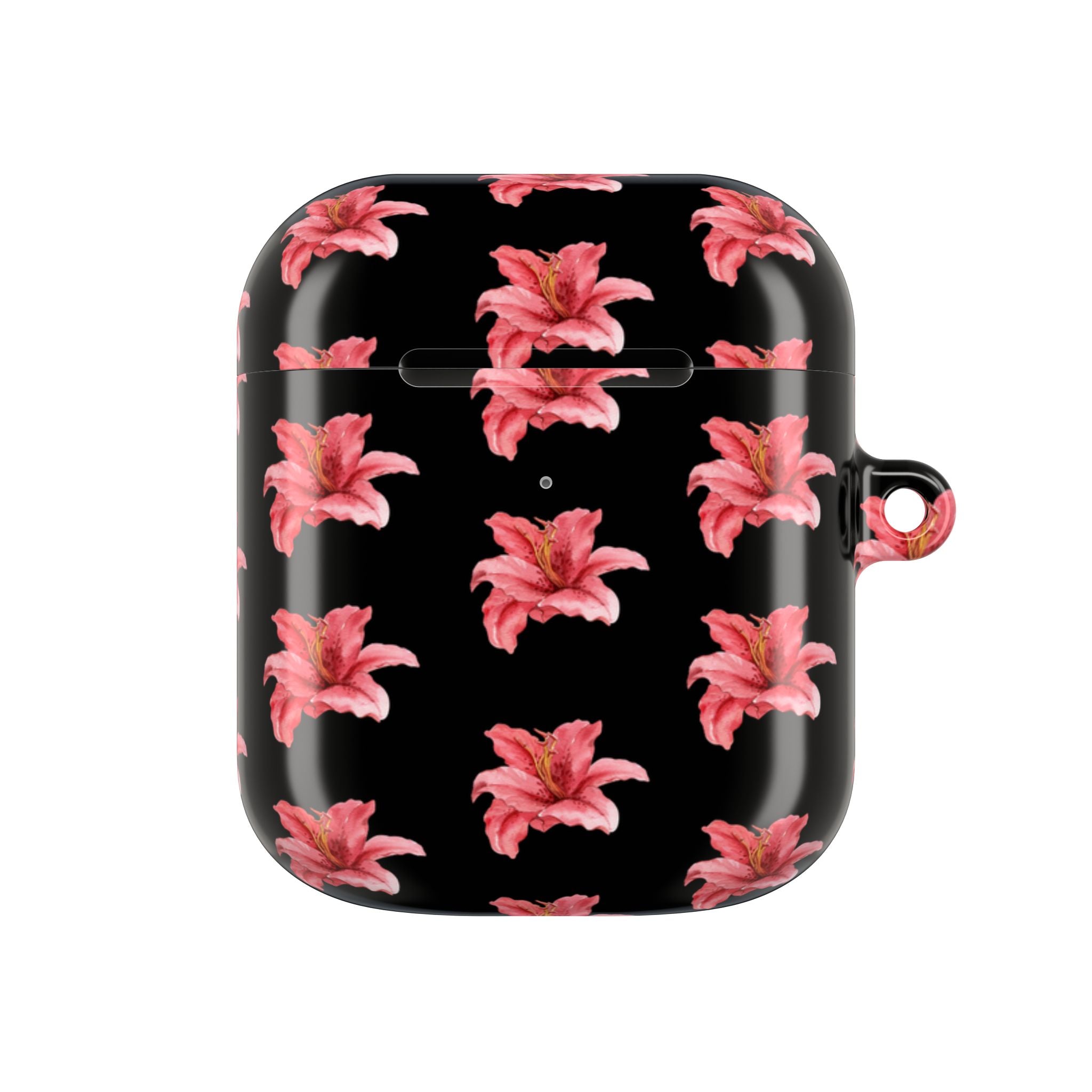 Pink Flower AirPod Case — Black Patterned Protective Cover