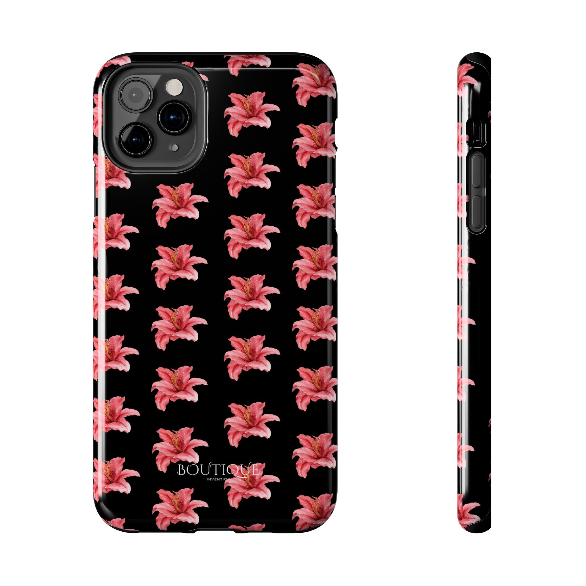 Pink Flower Phone Case — Black Protective iPhone Cover