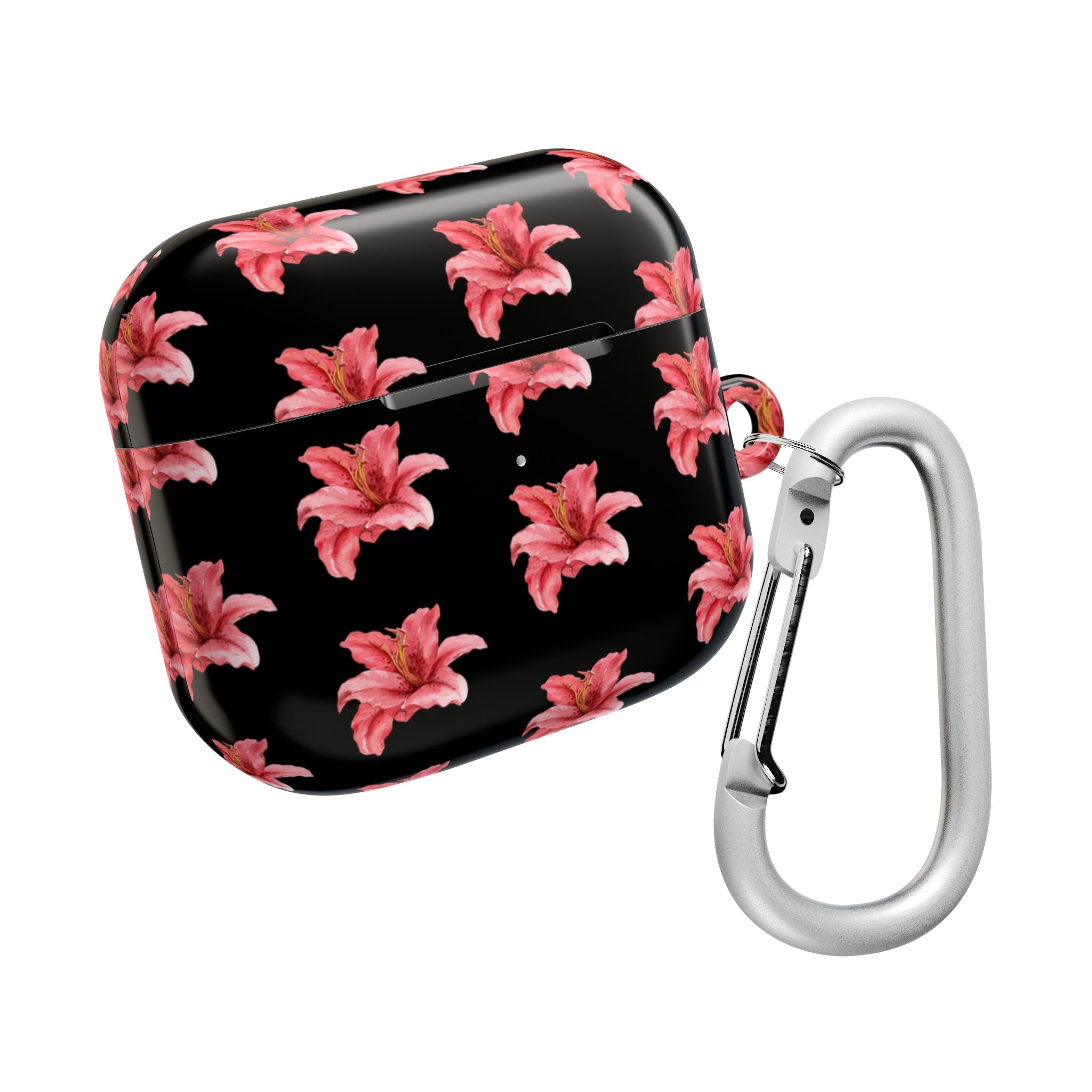 Pink Flower AirPod Case — Black Patterned Protective Cover