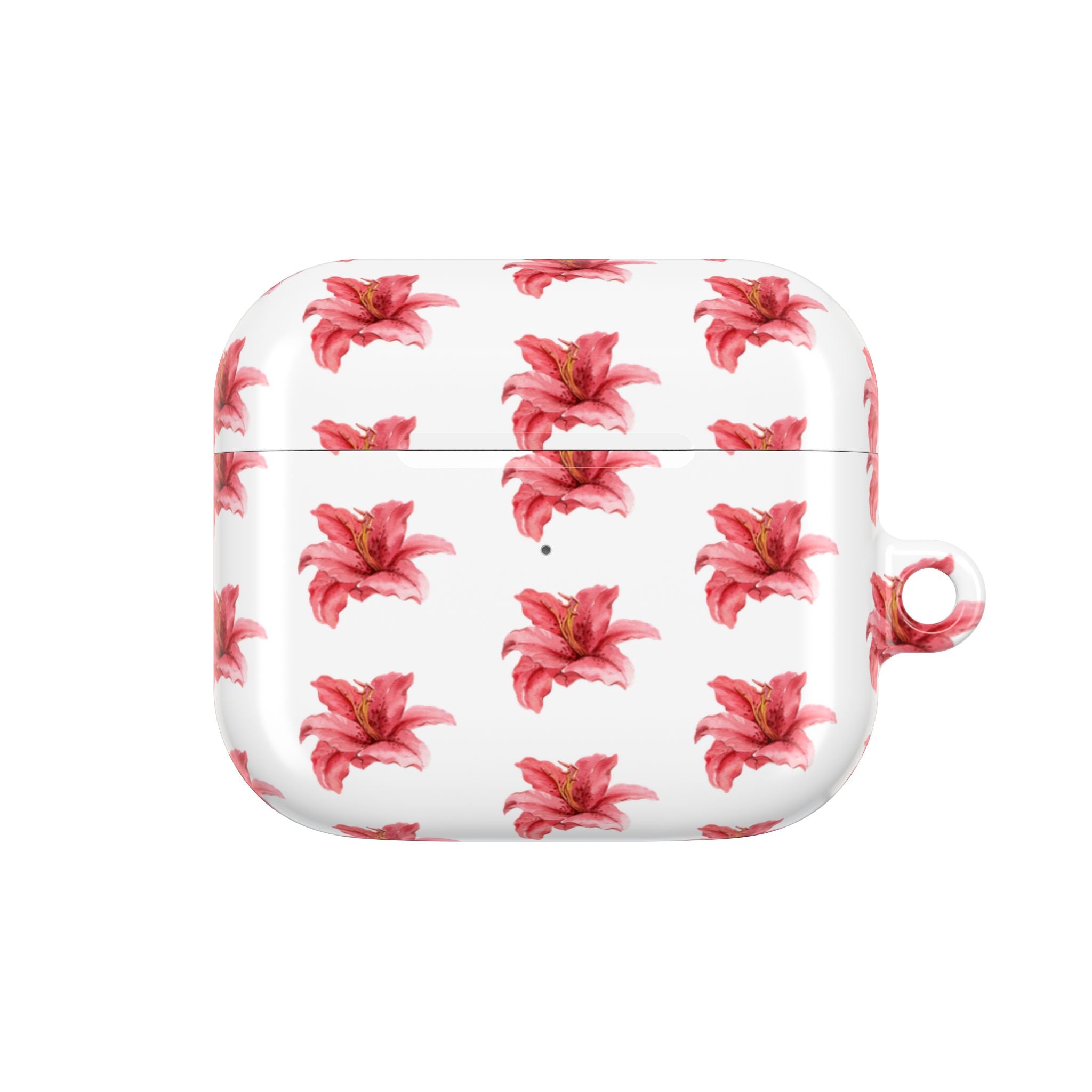 Pink Flower AirPod Case — White Patterned Protective Cover