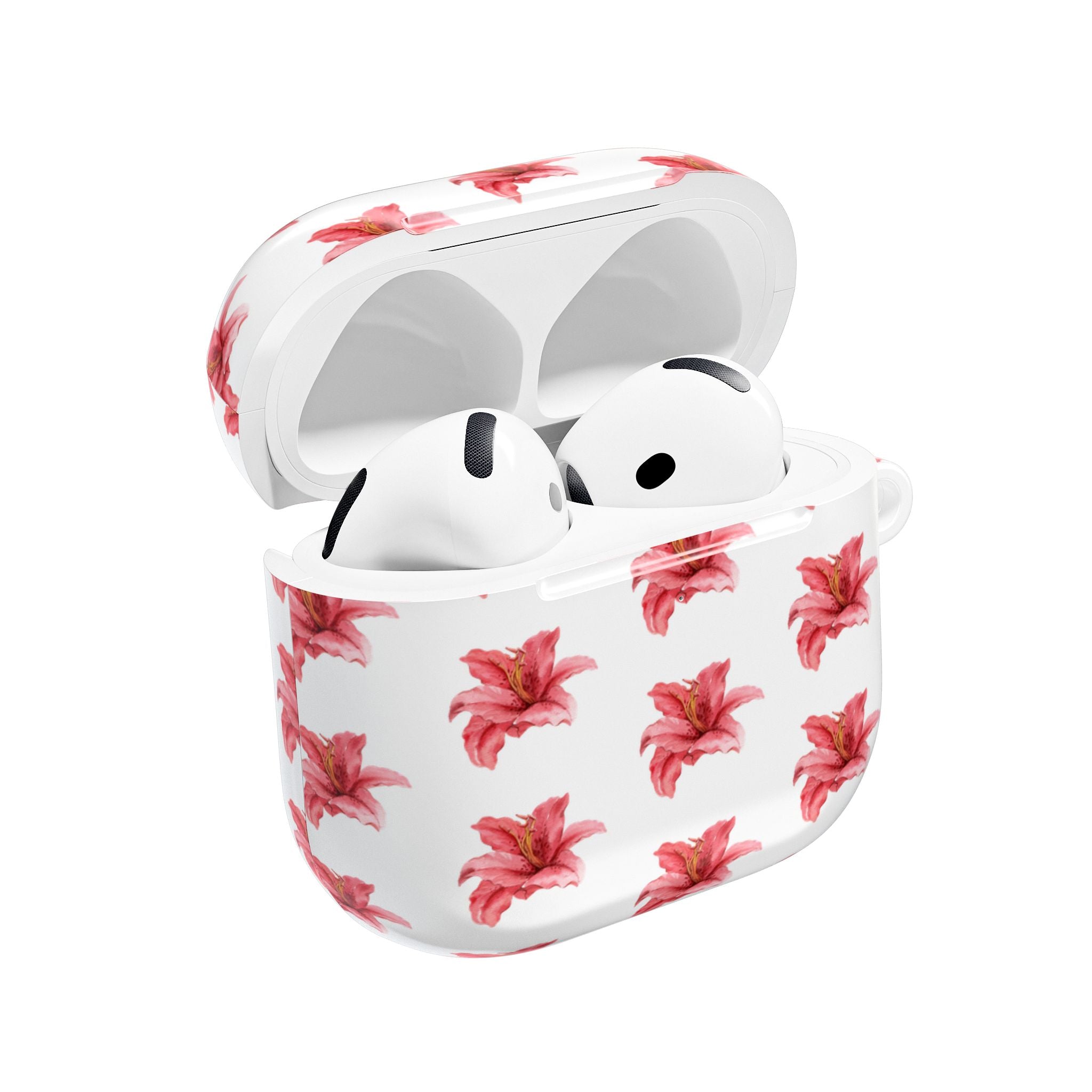 Pink Flower AirPod Case — White Patterned Protective Cover