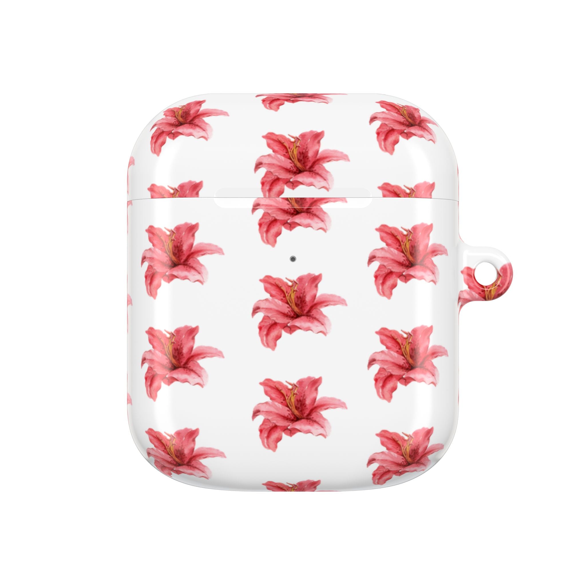Pink Flower AirPod Case — White Patterned Protective Cover