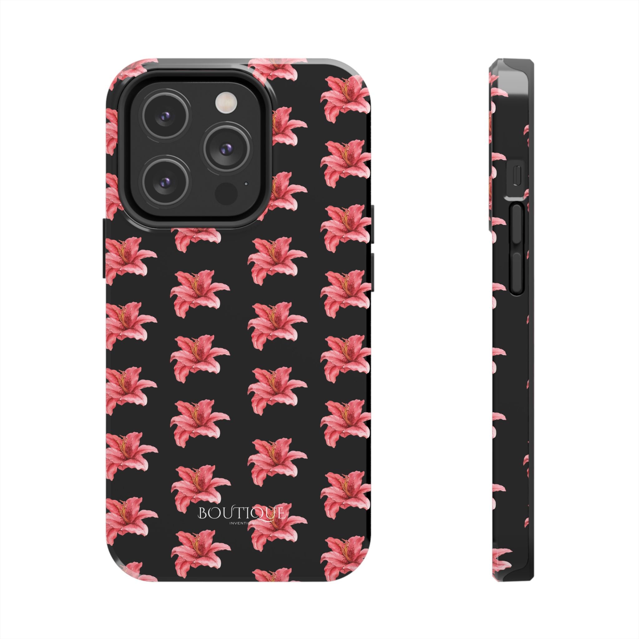Pink Flower Phone Case — Black Protective iPhone Cover
