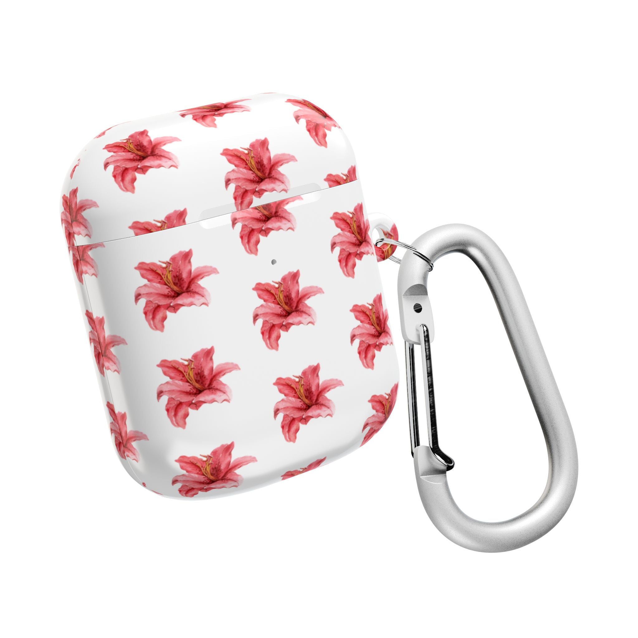 Pink Flower AirPod Case — White Patterned Protective Cover
