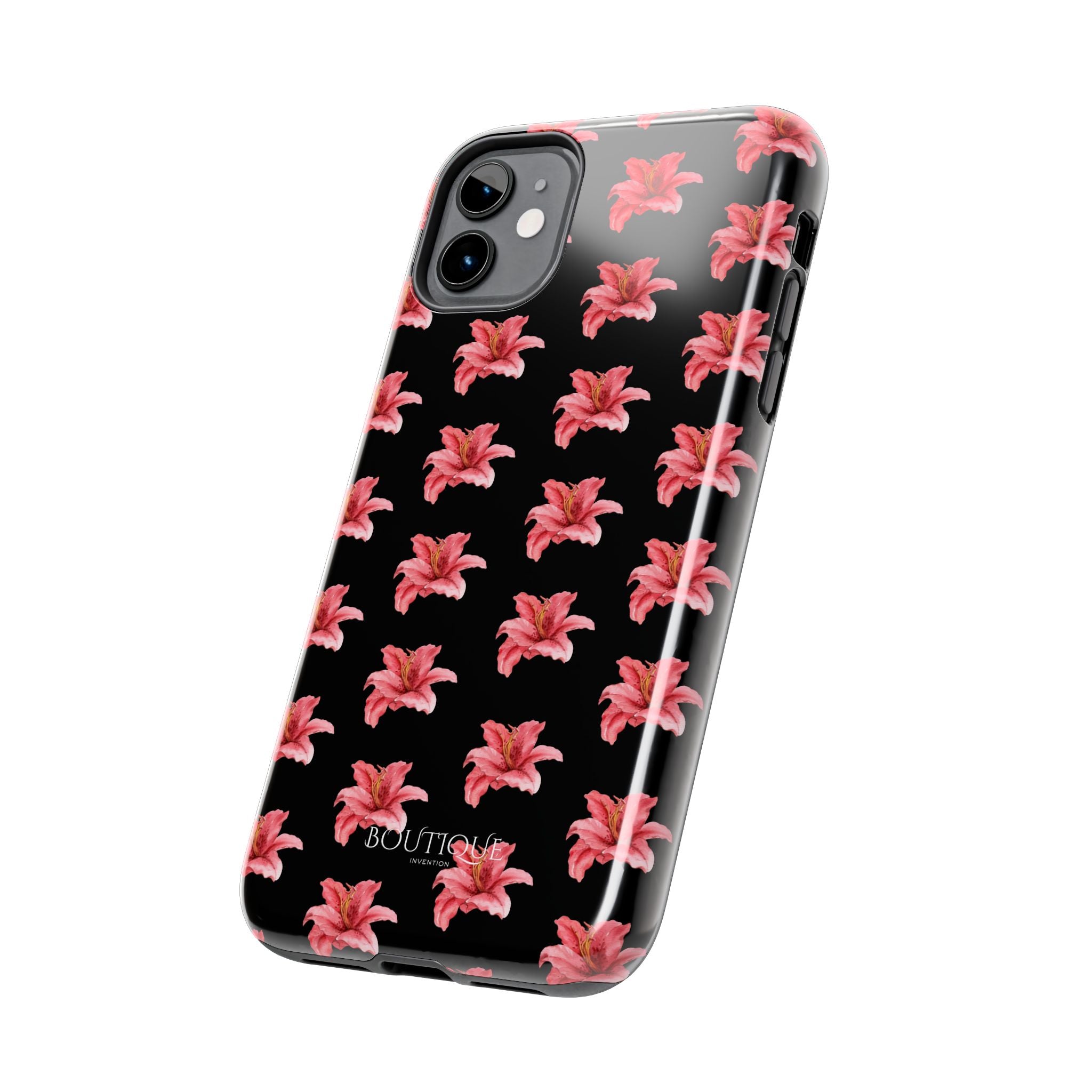 Pink Flower Phone Case — Black Protective iPhone Cover