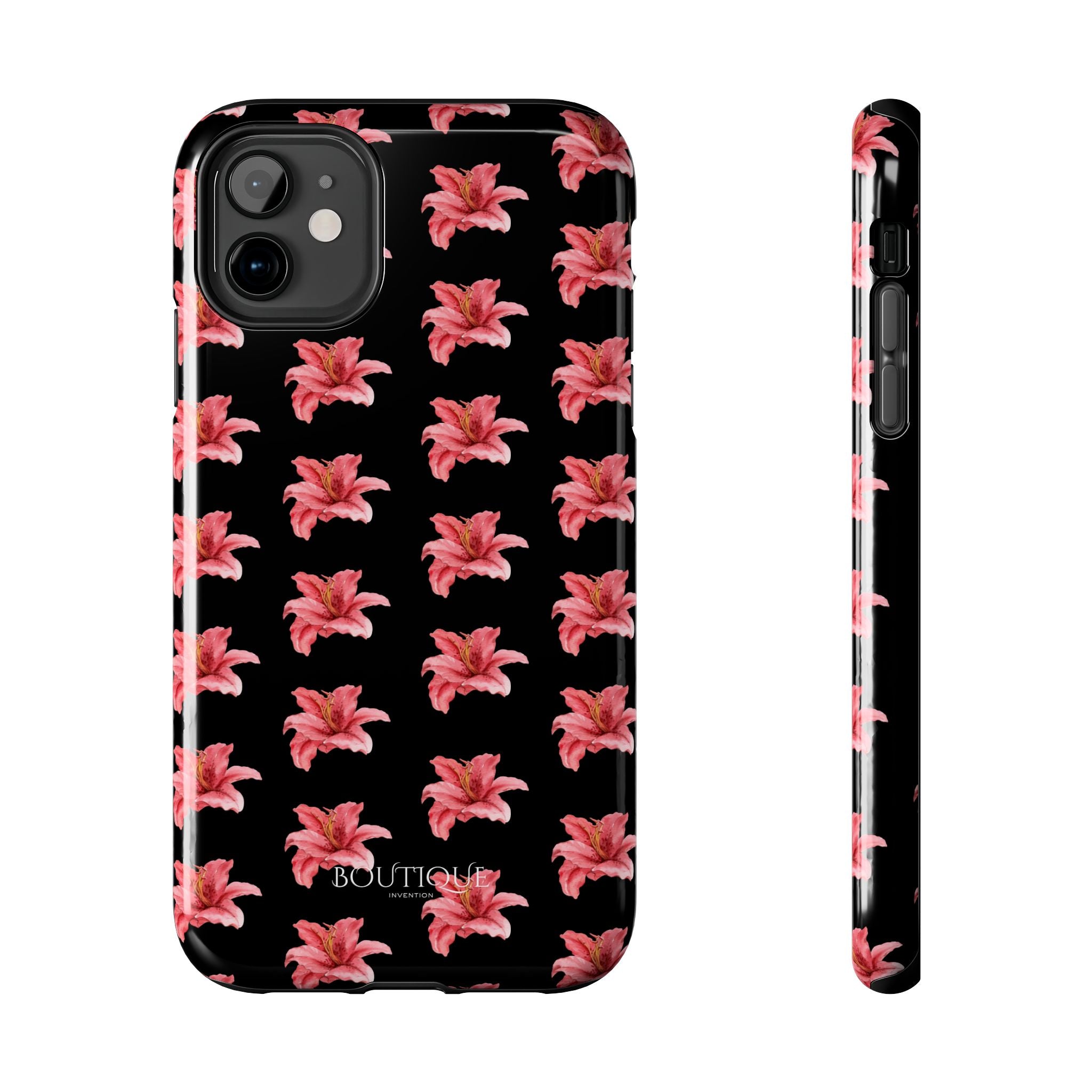 Pink Flower Phone Case — Black Protective iPhone Cover