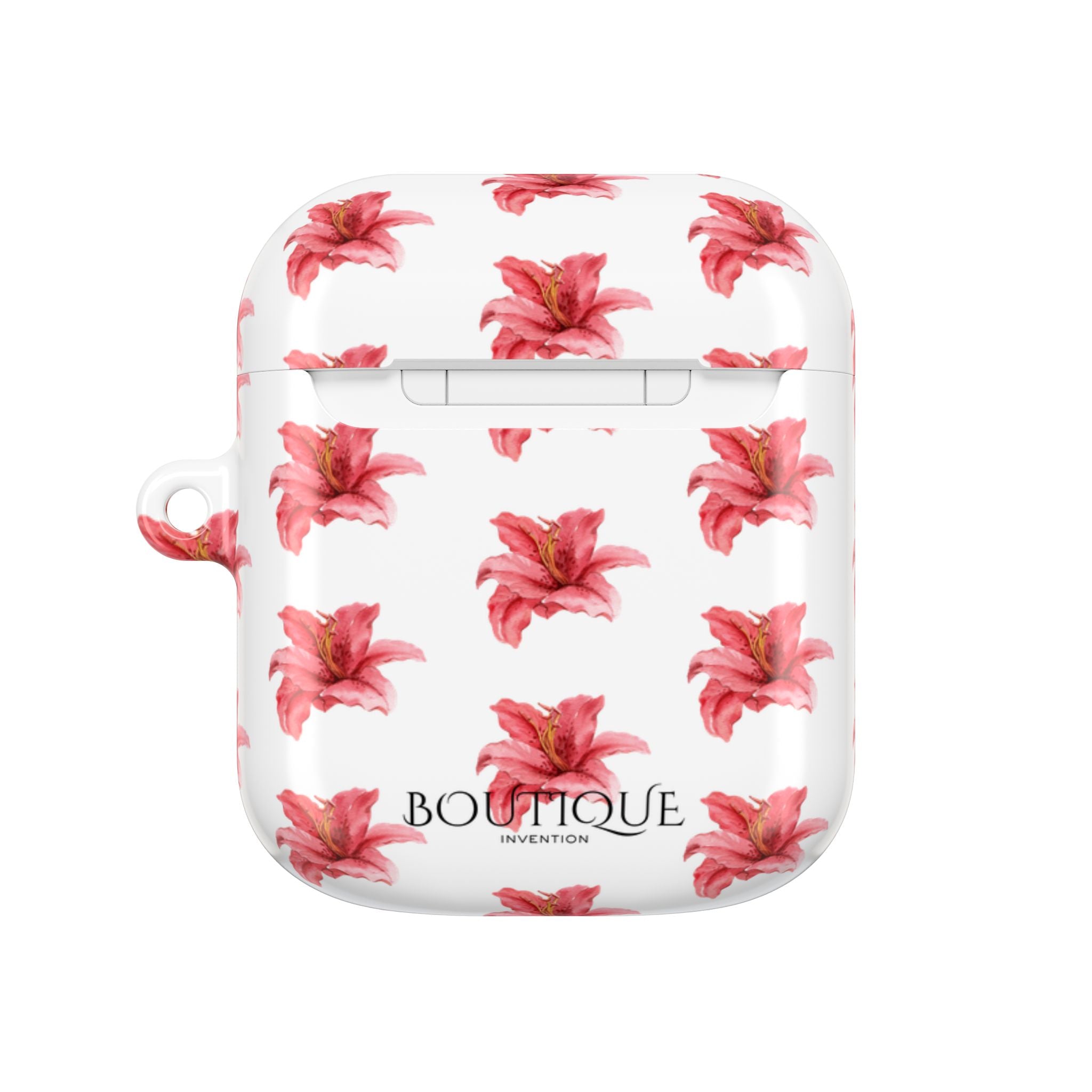 Pink Flower AirPod Case — White Patterned Protective Cover
