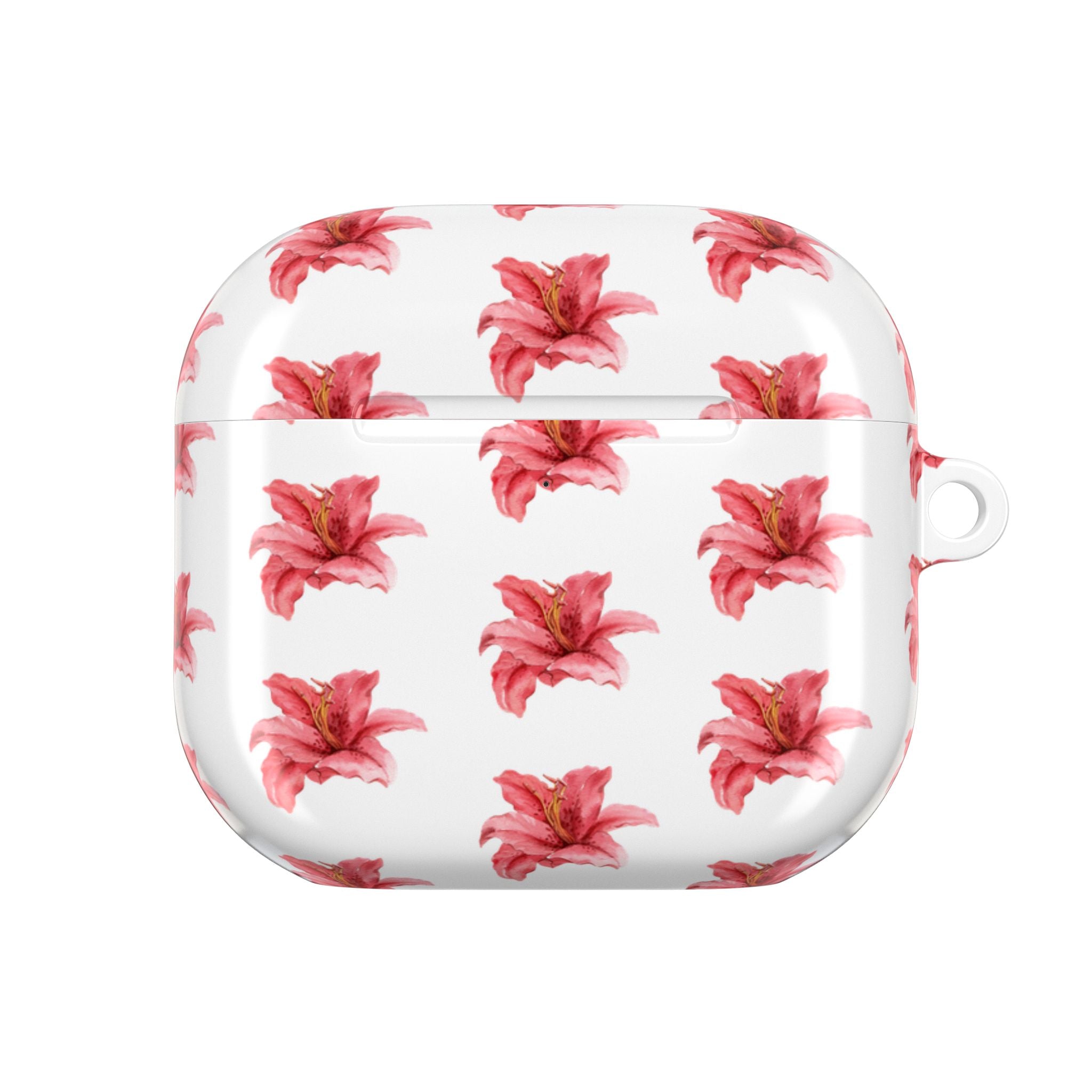 Pink Flower AirPod Case — White Patterned Protective Cover