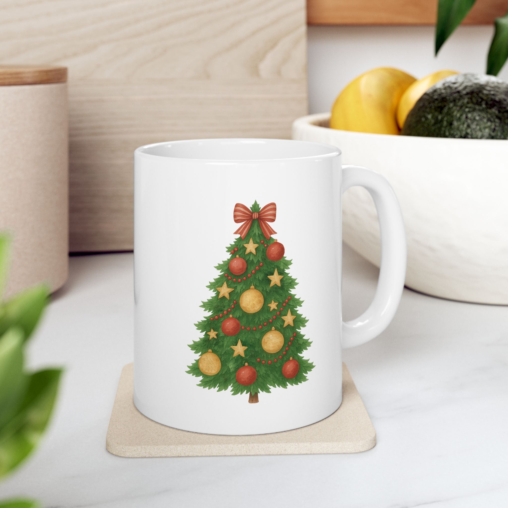 Christmas Tree Ceramic Mug – Merry Christmas Holiday Coffee Cup (11oz)