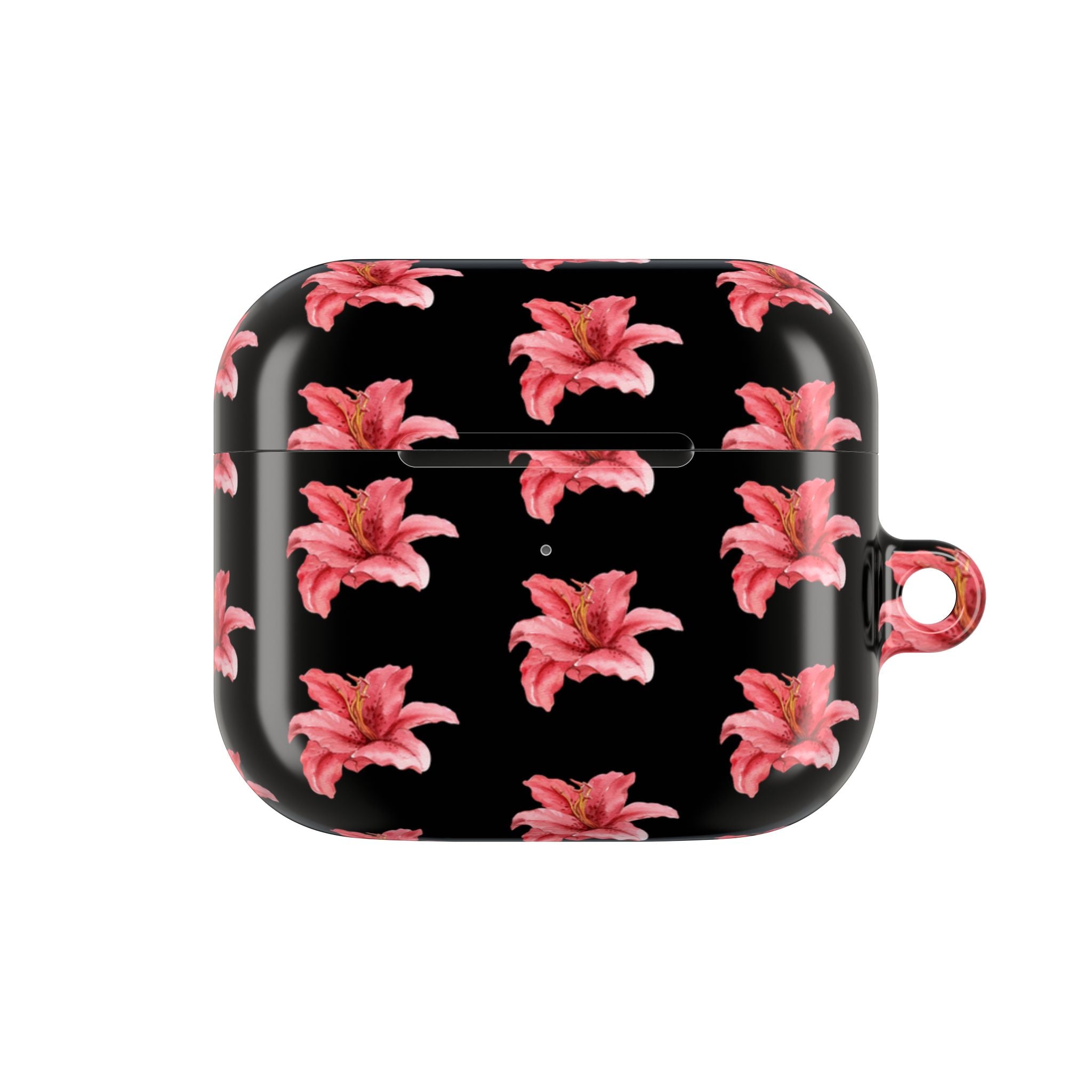 Pink Flower AirPod Case — Black Patterned Protective Cover