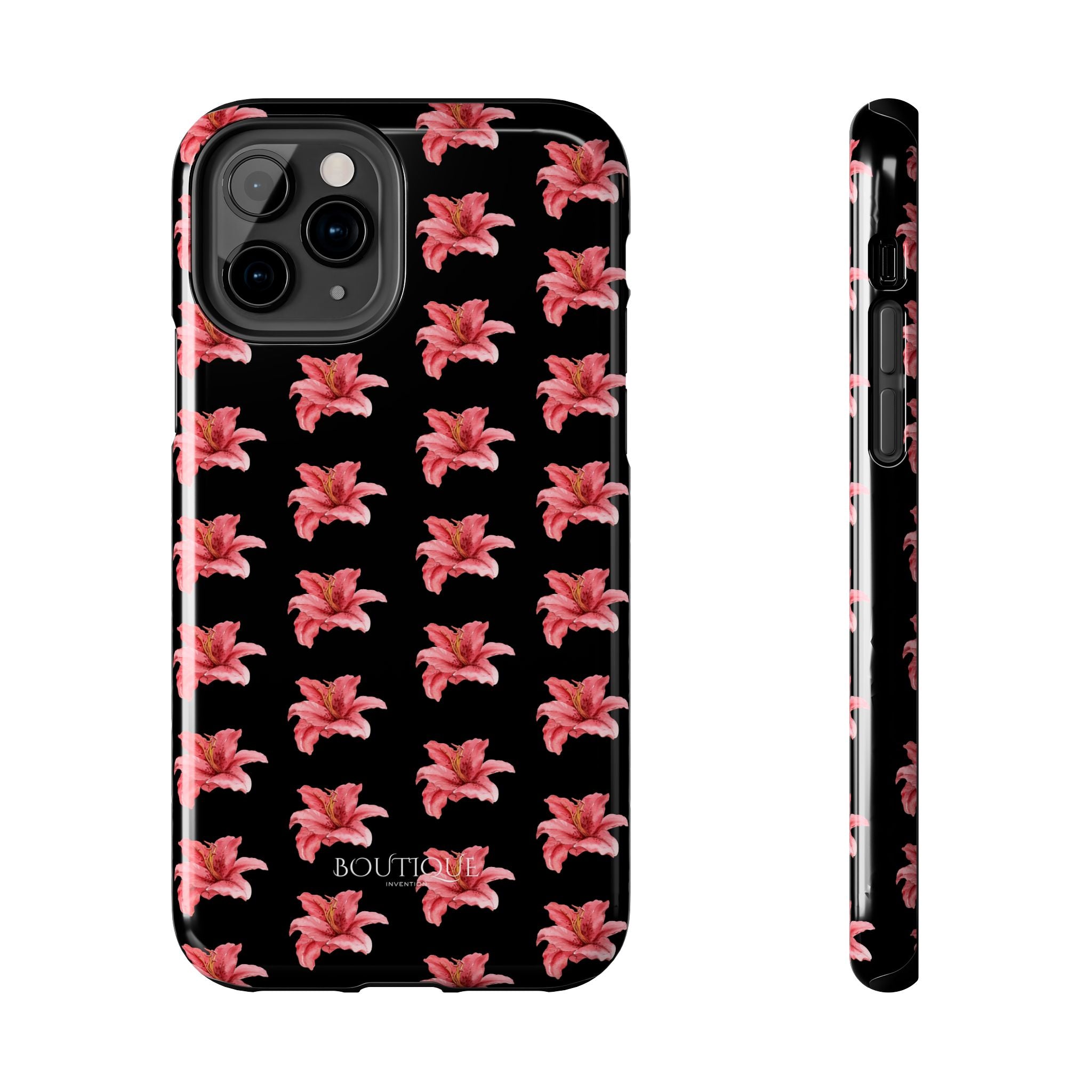 Pink Flower Phone Case — Black Protective iPhone Cover