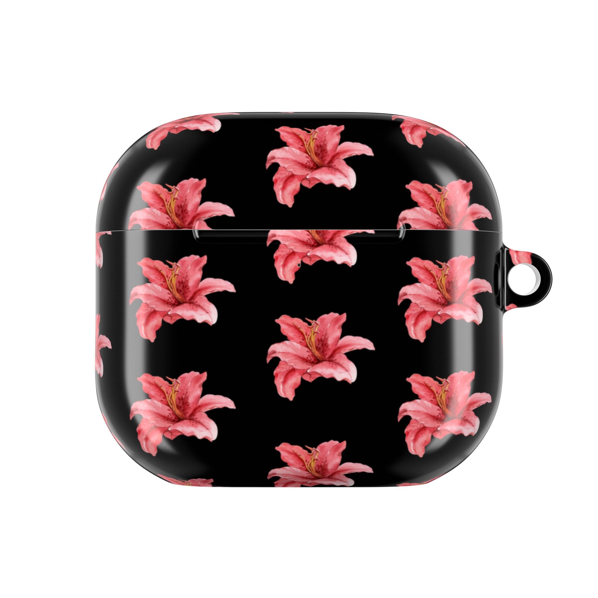 Pink Flower AirPod Case — Black Patterned Protective Cover
