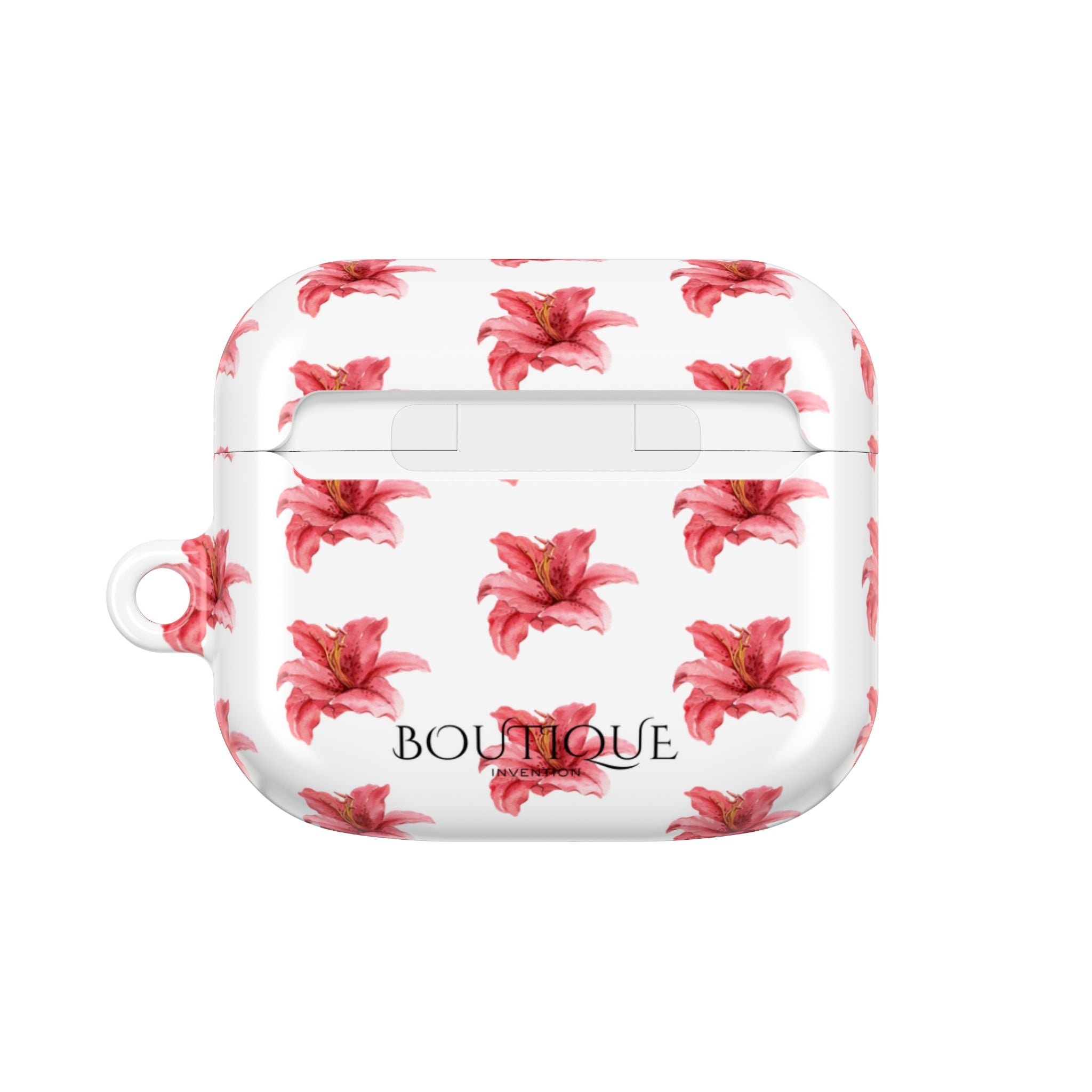 Pink Flower AirPod Case — White Patterned Protective Cover