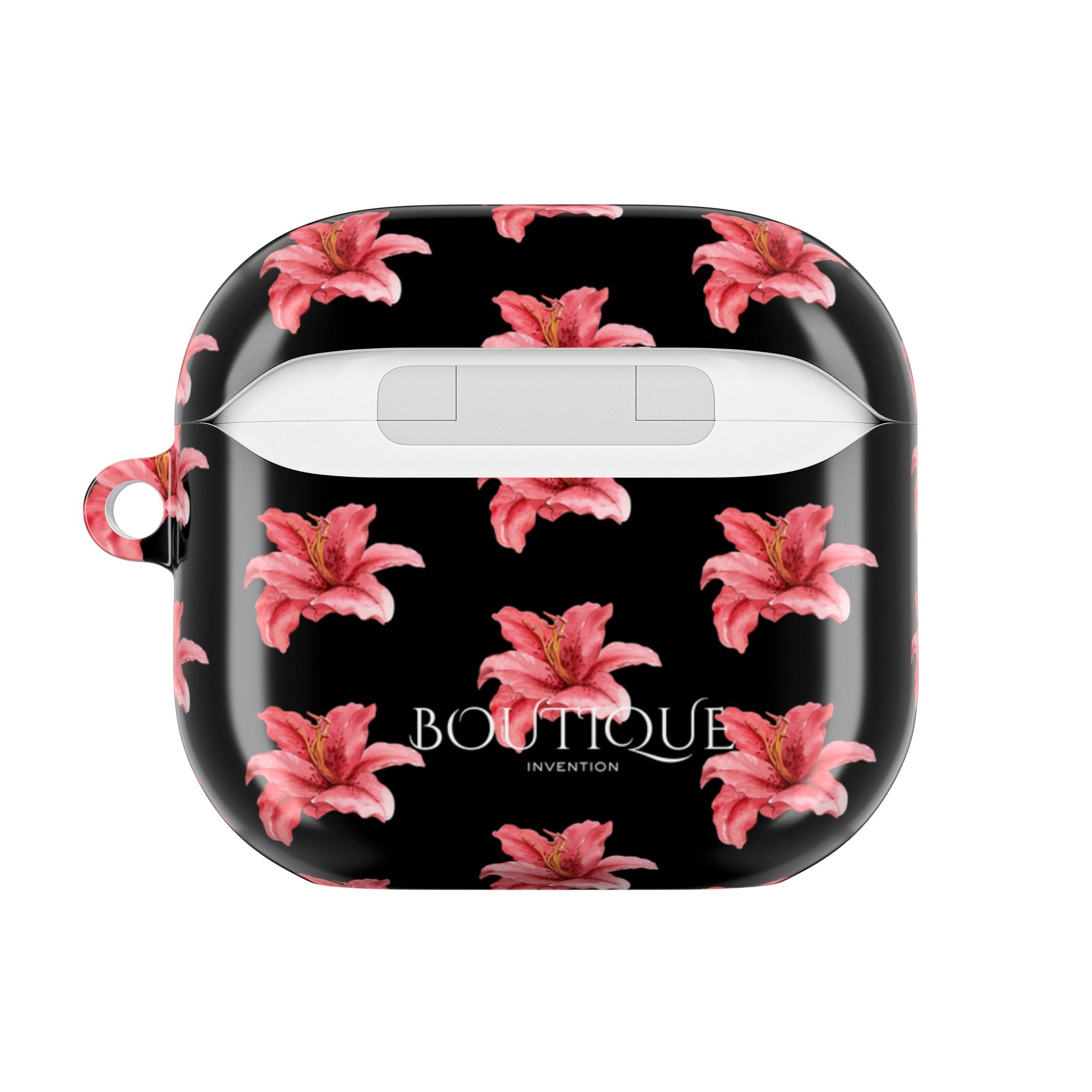 Pink Flower AirPod Case — Black Patterned Protective Cover