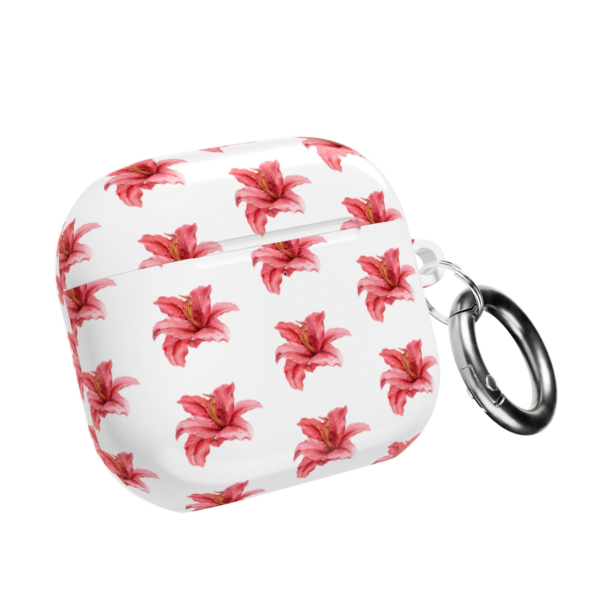 Pink Flower AirPod Case — White Patterned Protective Cover