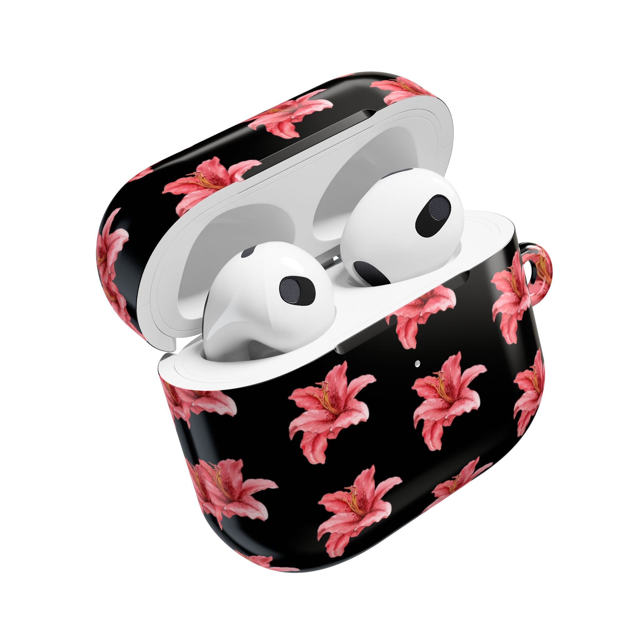 Pink Flower AirPod Case — Black Patterned Protective Cover