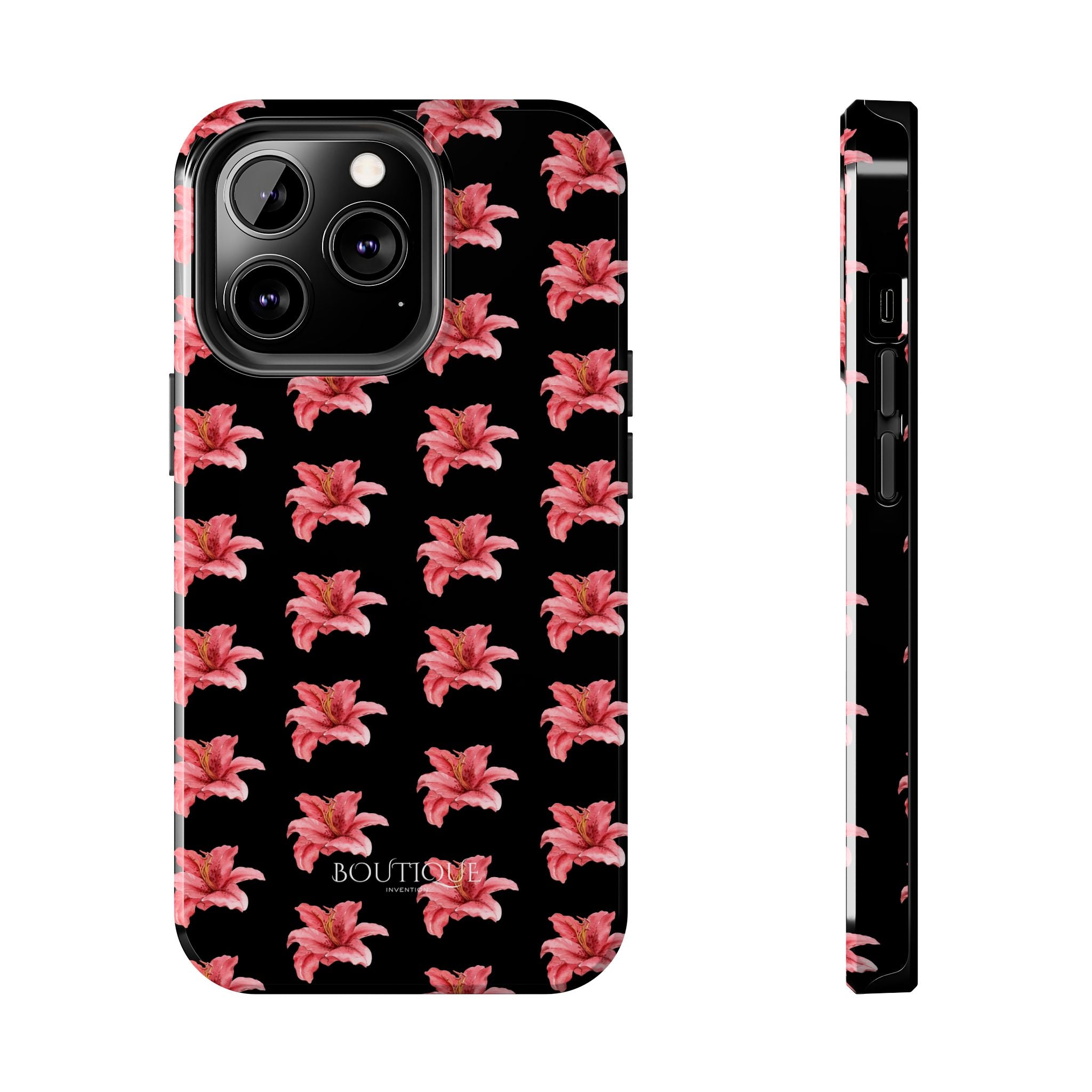 Pink Flower Phone Case — Black Protective iPhone Cover