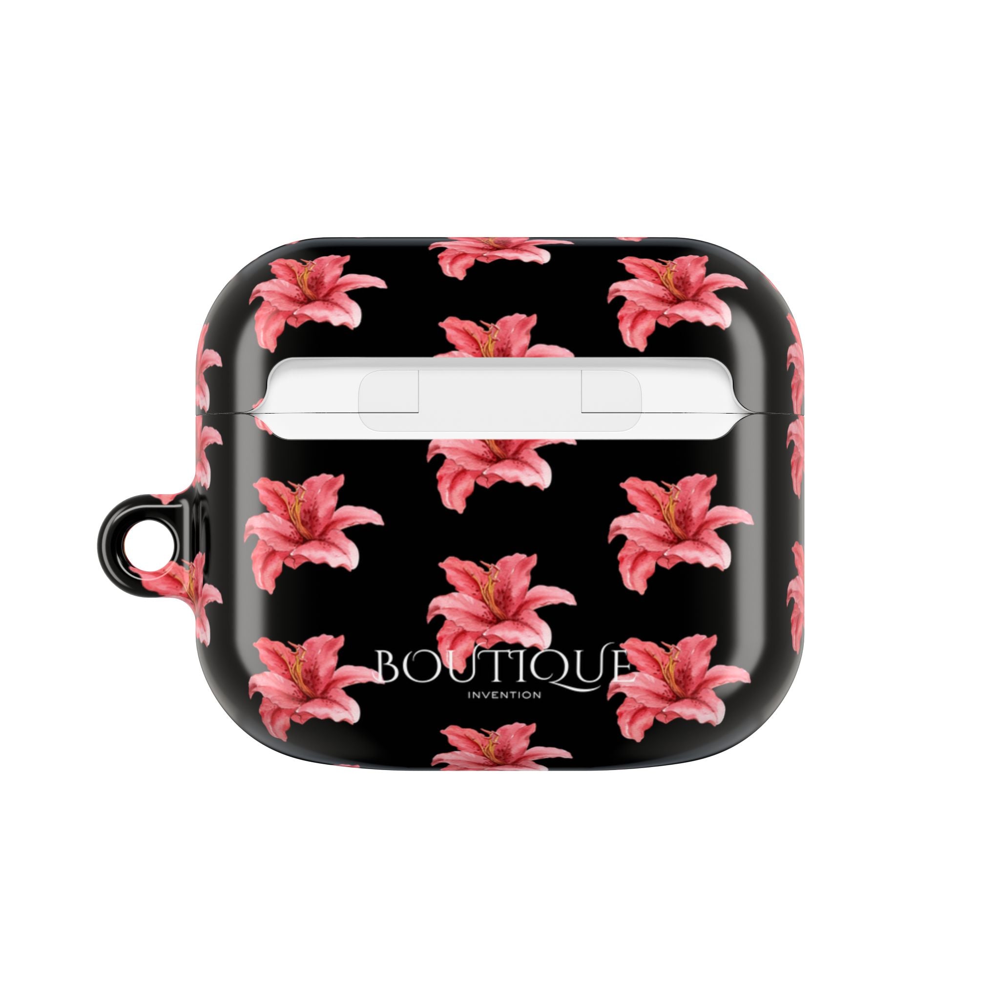 Pink Flower AirPod Case — Black Patterned Protective Cover