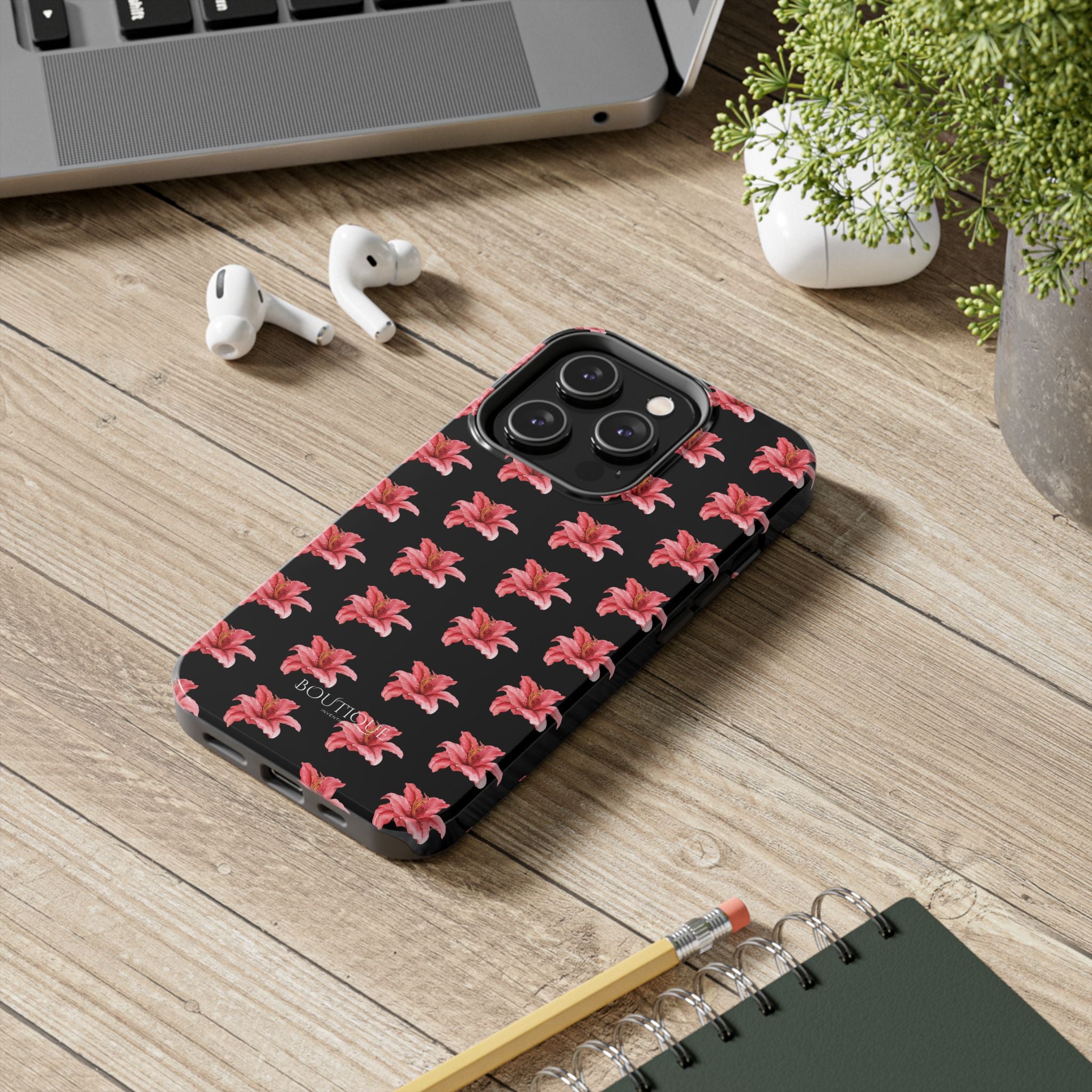 Pink Flower Phone Case — Black Protective iPhone Cover
