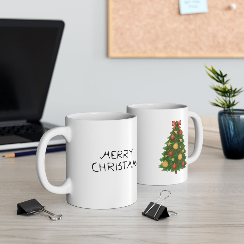 Christmas Tree Ceramic Mug – Merry Christmas Holiday Coffee Cup (11oz)