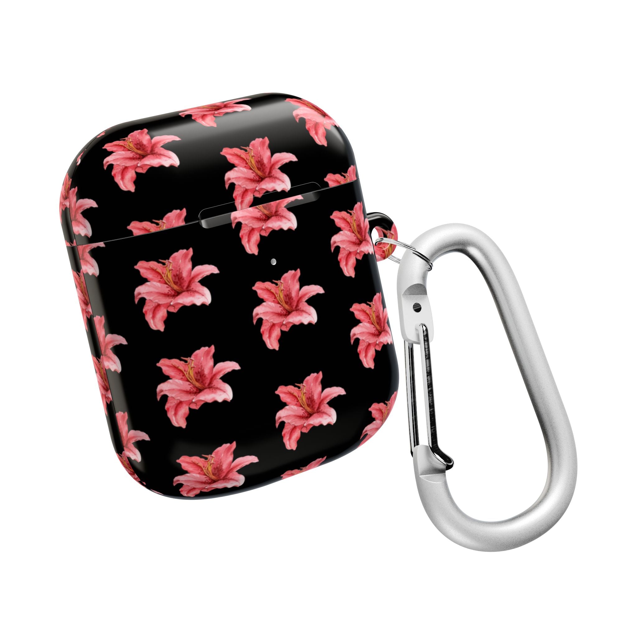 Pink Flower AirPod Case — Black Patterned Protective Cover