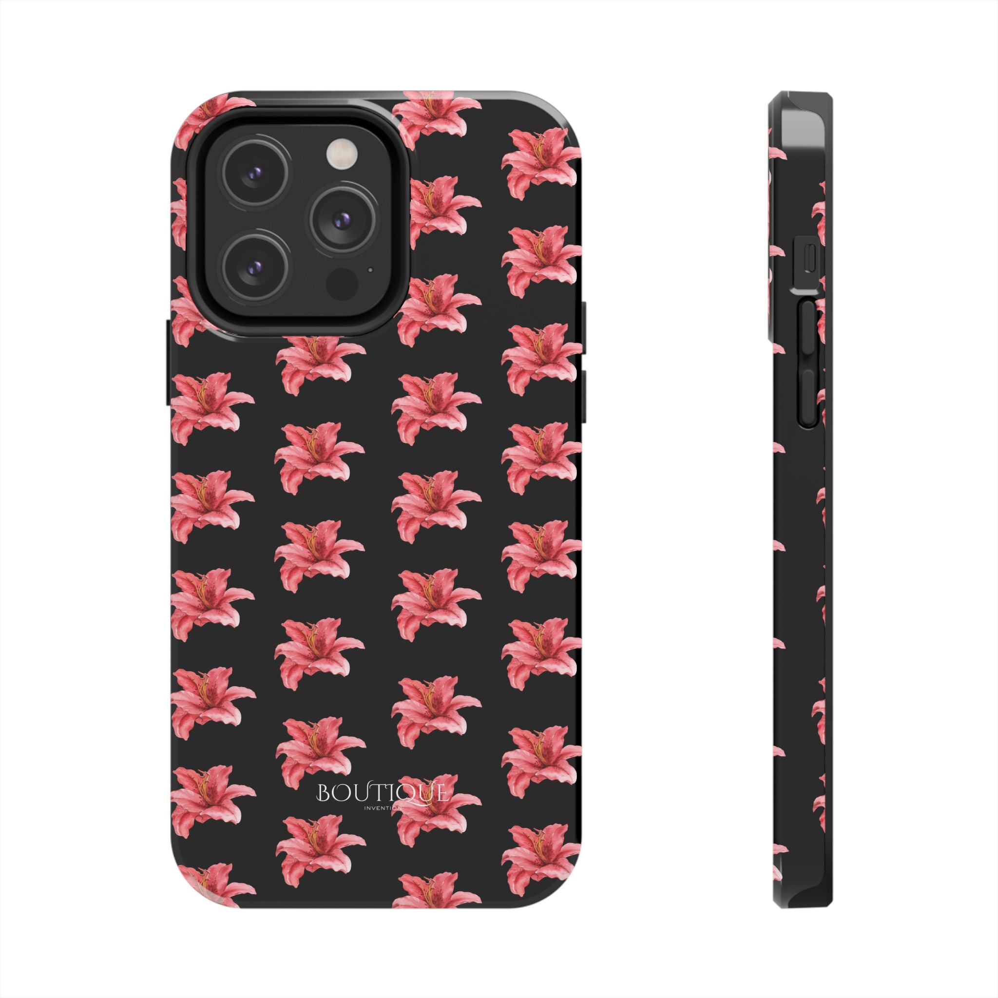 Pink Flower Phone Case — Black Protective iPhone Cover