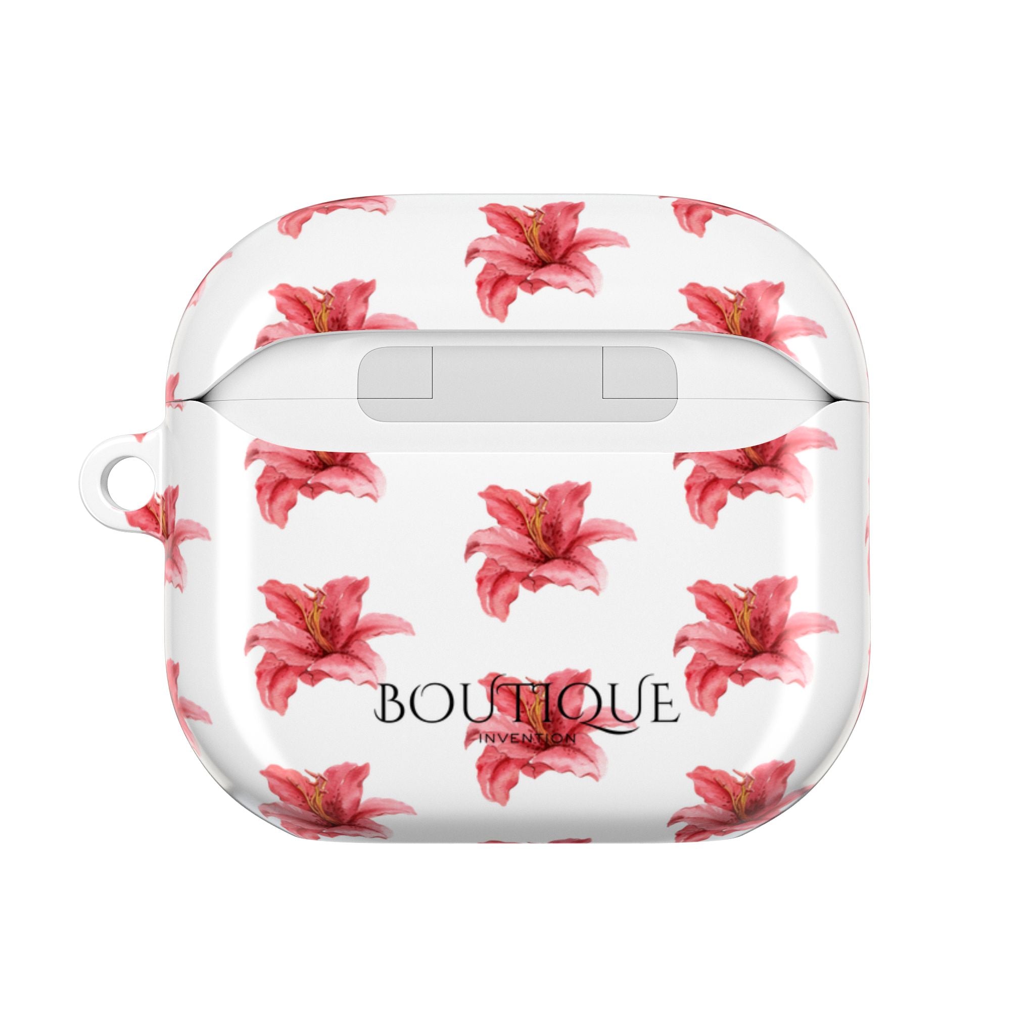 Pink Flower AirPod Case — White Patterned Protective Cover